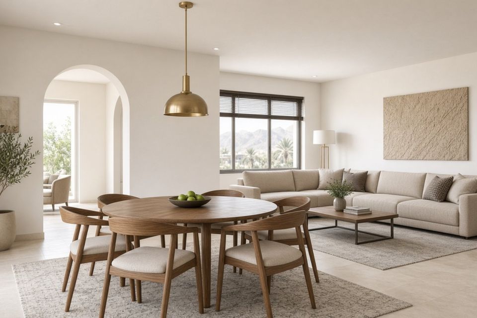 Open living and dining area